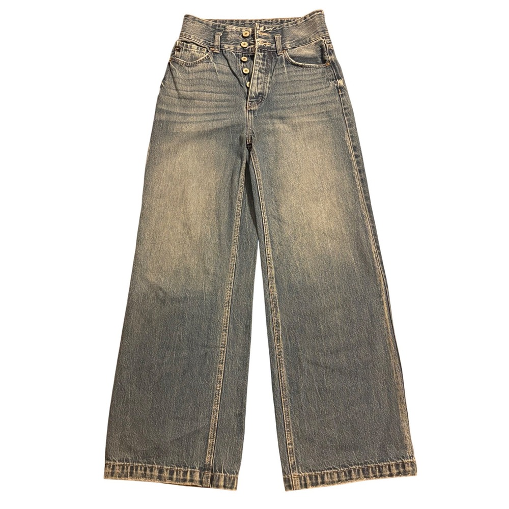 KanCan Jeans Wide Leg Distressed Wash Denim Women's Size Unknown